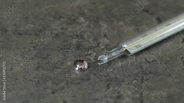 Obraz Broken mercury thermometer on table. Close up.