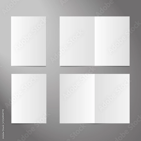 Obraz isolated realistic half-fold standart leaflet editable mockup for layout presentation, empty page, set 2