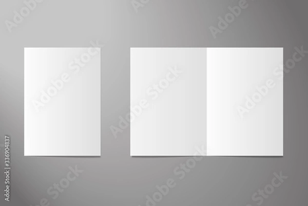 Obraz isolated realistic half-fold standart leaflet editable mockup for layout presentation, empty page, set 1