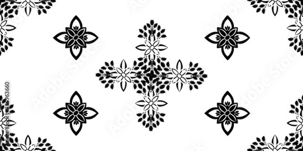 Fototapeta Stylish vintage black on white ornament seamless pattern. Allover vector design for fabric, apparel textile, interior