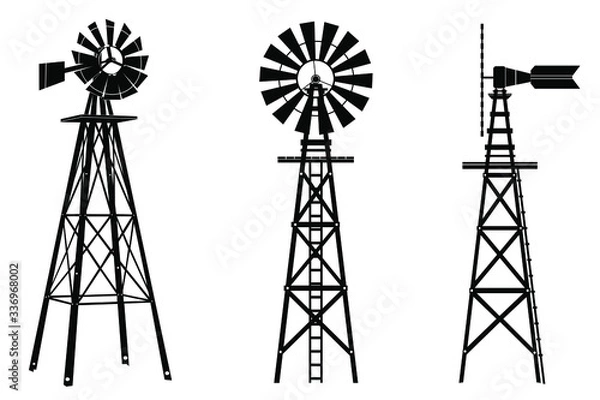 Obraz Windmill silhouette illustration vector