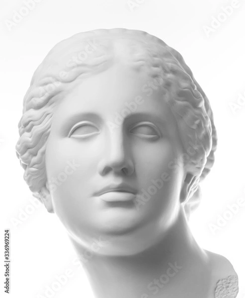 Obraz Gypsum copy of ancient statue Venus head isolated on white background. Plaster sculpture woman face.