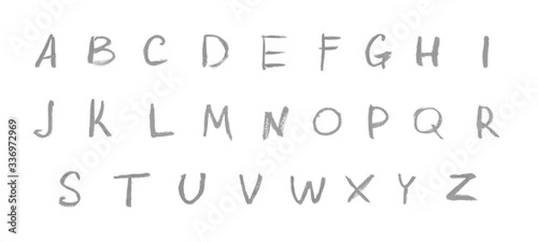 Fototapeta Alphabet letters written with colourful lipstick chalk pencil paint grey isolated on white background