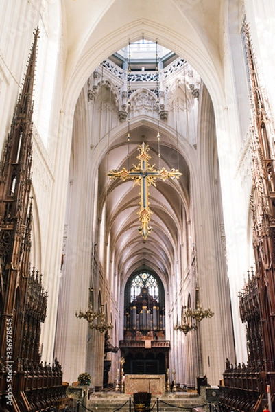 Obraz Antwerp, Belgium interior arches and vaulted ceiling of the Cathedral of our lady