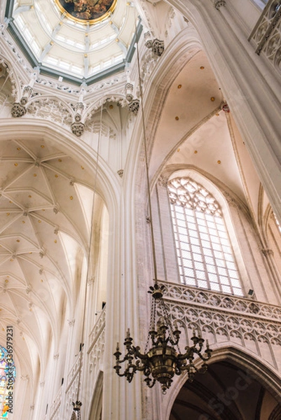 Obraz Antwerp, Belgium interior arches and vaulted ceiling of the Cathedral of our lady