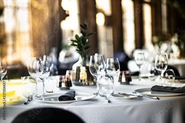 Obraz Beautiful table set for an event party or wedding reception . restaurant interior	