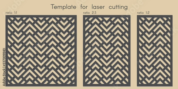 Fototapeta Template for laser cutting. Stencil for panels of wood, metal. Geometric pattern. Abstract background for cut. Vector illustration. Decorative cards. Ratio 1:1, 2:3, 1:2.