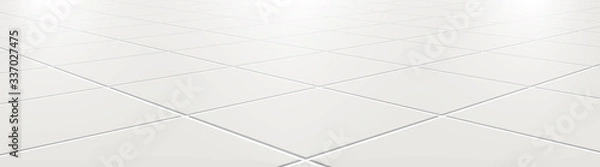 Obraz Ceramic tiles in the kitchen or bathroom on the floor 3d. Realistic white square terracotta. Perspective and light - vector illustration.