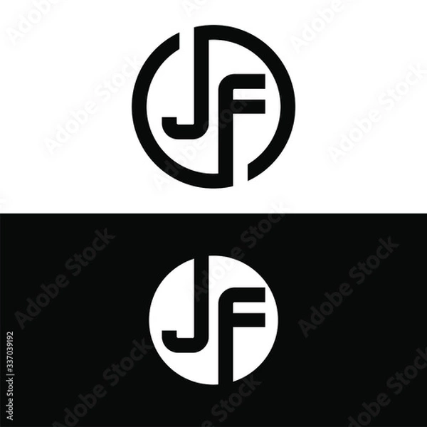 Fototapeta Initial letter JF logo template with circle line art symbol in flat design monogram illustration