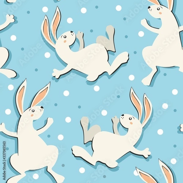 Fototapeta seamless pattern with rabbits and polka dot