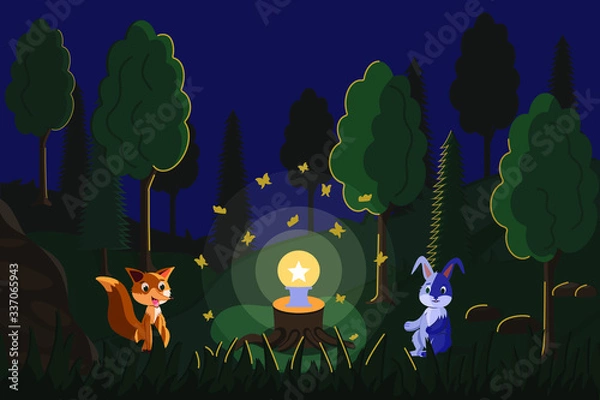 Obraz Rabbit and fox in the magic forest