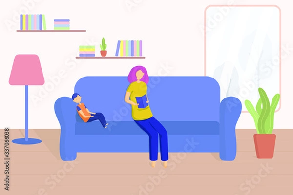 Obraz Mother reading a book for her son