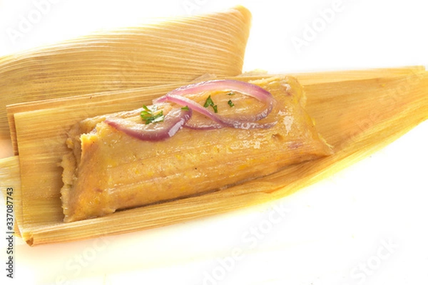 Obraz Typical Homemade Tamales Isolated on a White Background