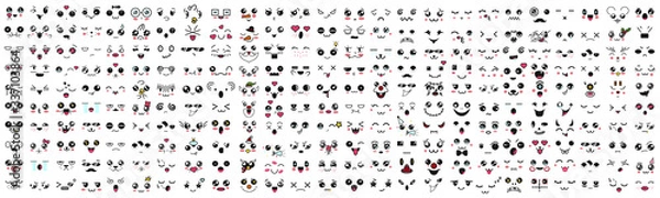 Obraz Śliczne twarze Kawaii. Mega duży zestaw, emocje, zestaw, buźka, duży, kreskówka, anime, zwierzę, awatar, ludzie, emocja, twarz, sztuka, projekt, czat, postać, kolekcja, różnorodny, bazgroły, degeneracja, komiks.