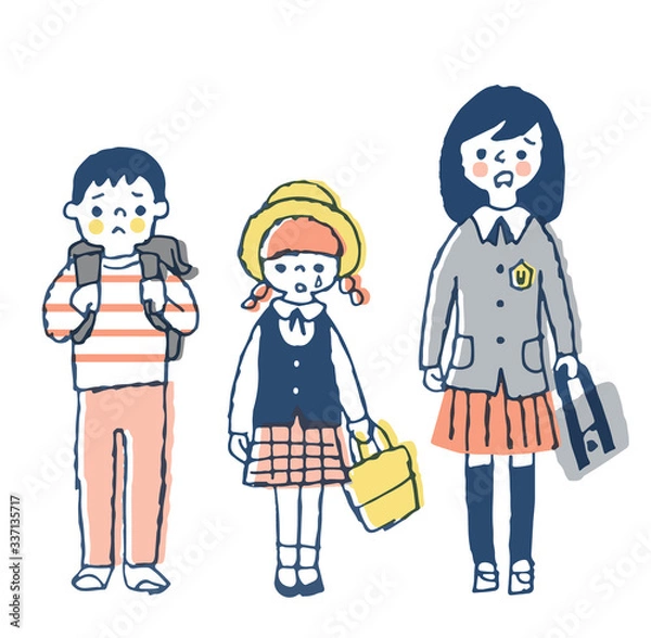 Fototapeta 困っている表情の子供3人