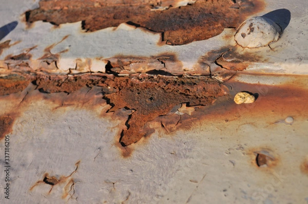 Fototapeta Rusty surface close-up with grey painting