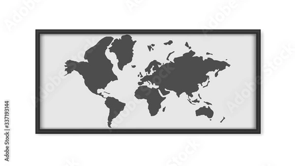 Fototapeta Painting with a world map isolated on a white background. Painting with black frames. map outline. Vector.