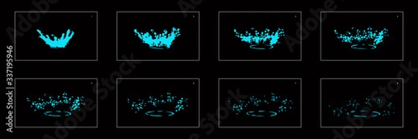 Obraz Water splash special effect animation sprite sheet. Classic animation for game, cartoon, motion or something else.