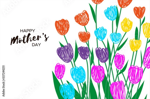 Fototapeta Tulips. Different colorful flowers on white background. Happy Mothers day. Spring time. Happy womens day.