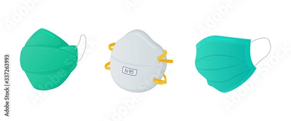 Fototapeta various masker set collections with n95 surgical and regular mask with modern flat style