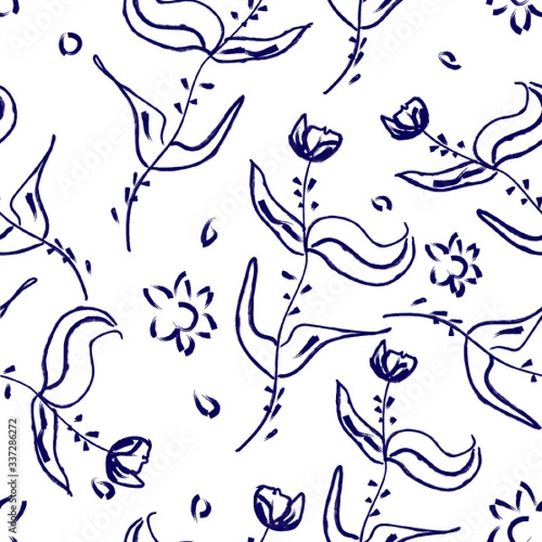 Fototapeta Roses draving seamless pattern