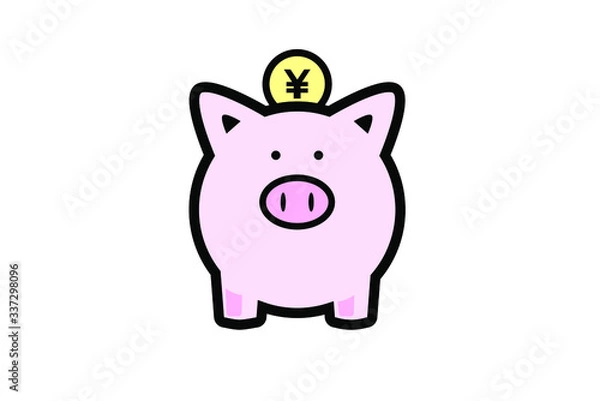 Fototapeta ブタの貯金箱と日本円のイラスト