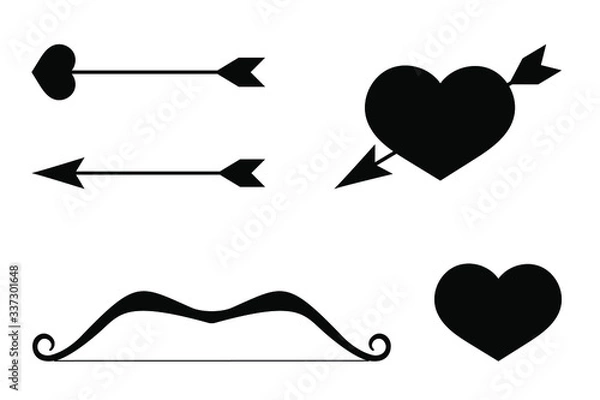 Obraz Bow and arrow: sharp tip and heart symbol. Heart with arrow icon isolated on white background. Cupid set for Valentine's day. Vector stock illustration.