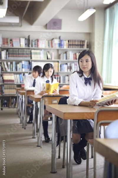 Obraz 図書室で本を開く女子高校生
