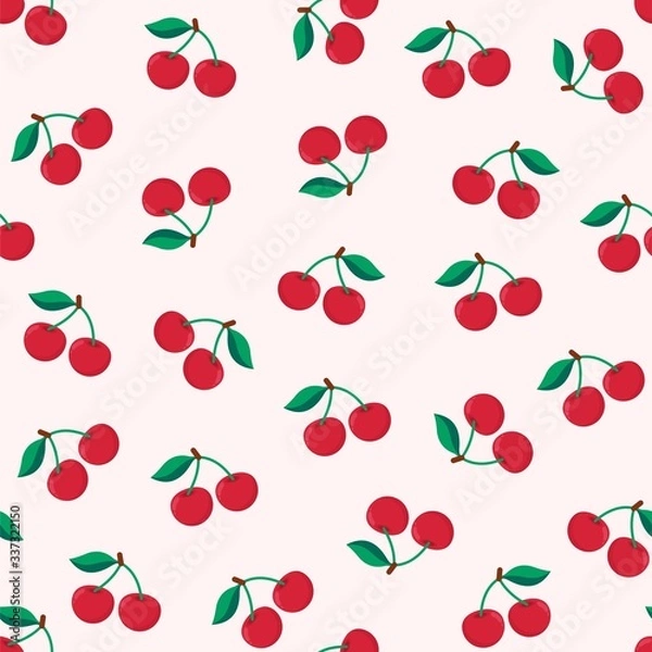 Fototapeta Seamless red cherry pattern design, flat cherry pattern template vector