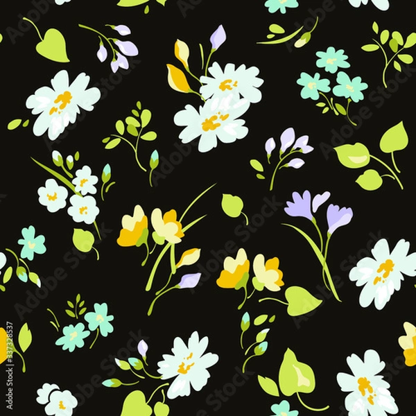 Fototapeta Beautiful seamless floral pattern . Flower vector illustration. Field of flowers