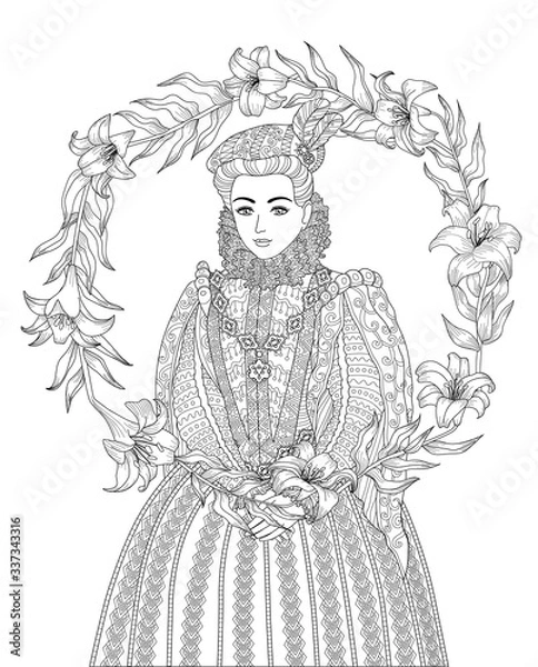 Obraz Coloring book for adults with medieval lady