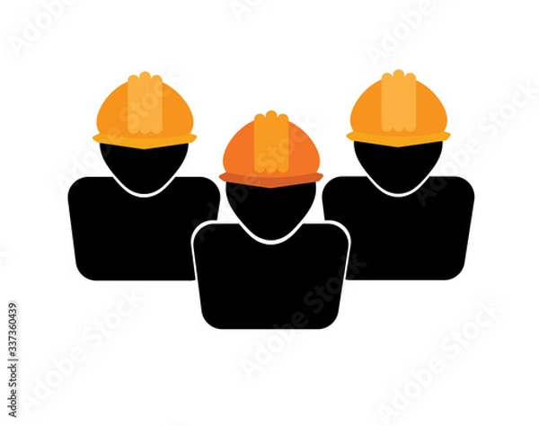 Fototapeta Icon of the construction team. People in helmets. Construction, business, team.