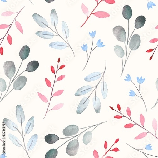 Fototapeta Seamless pattern with watercolor leaf and branch