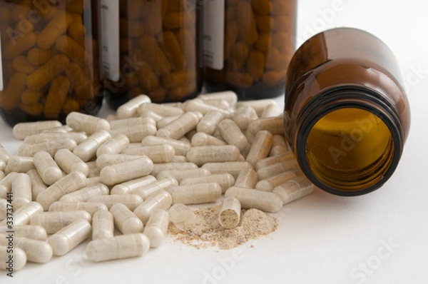 Obraz Weihrauchkapseln mit Apothekengläsern