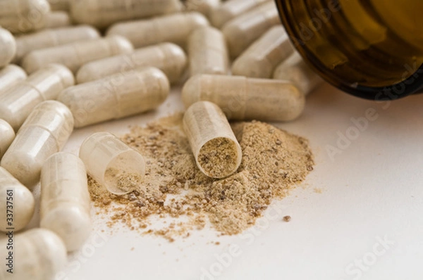 Obraz Weihrauchkapseln mit Apothekenglas