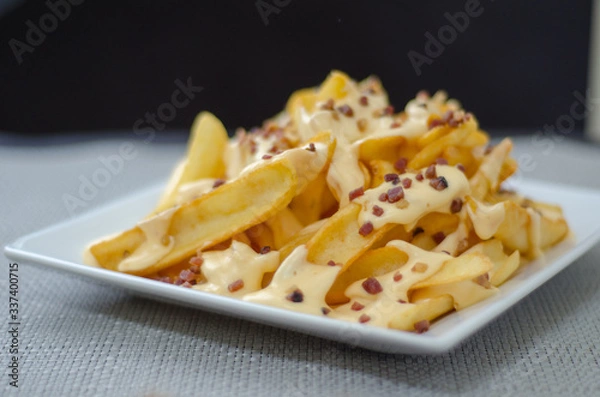 Fototapeta french fries with cheese and bacon