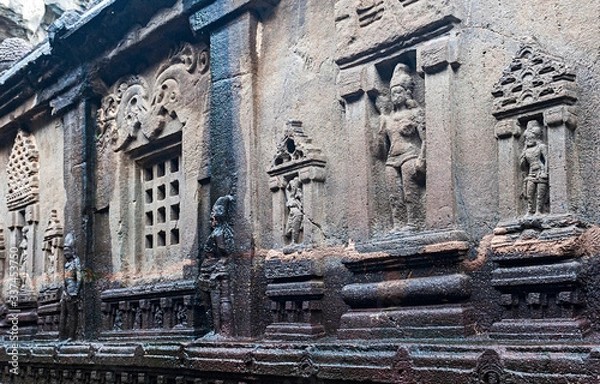 Fototapeta Ellora temple religious complex with Buddhist, Hindu and Jain cave temples and monasteries, India, UNESCO world heritage site near Aurangabad, Maharashtra, India