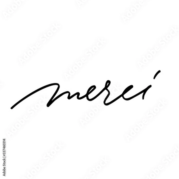 Obraz Merci calligraphic poster. Vector hand lettering. French word Thank you.