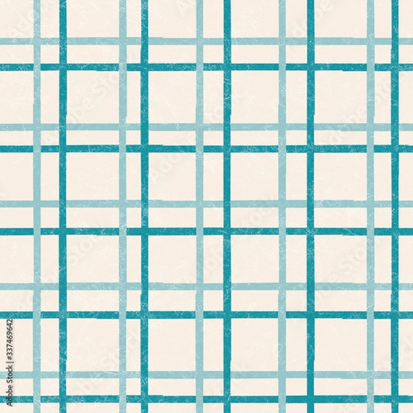 Fototapeta Textured gingham check overlapping stripe on cream background