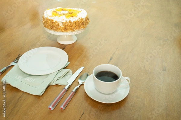 Obraz Delicious sweet cake with coffee.