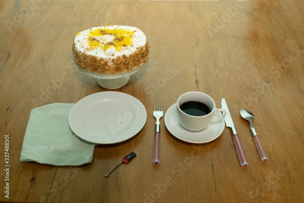 Obraz Delicious sweet cake with coffee.