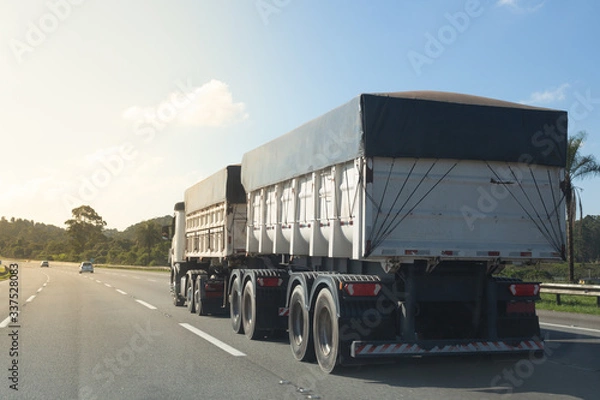 Obraz Double semi-trailer truck on the road