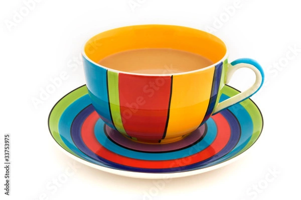 Fototapeta Stripy cup and saucer isolated on white