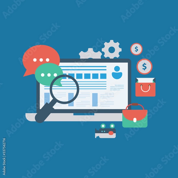 Fototapeta Blogging concept illustration. Idea of writing blog and making content for social media