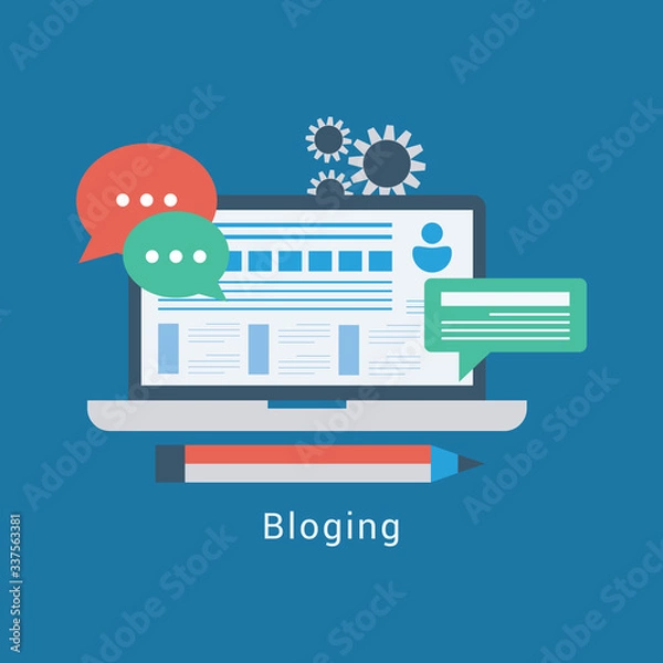 Fototapeta Blogging concept illustration. Idea of writing blog and making content for social media