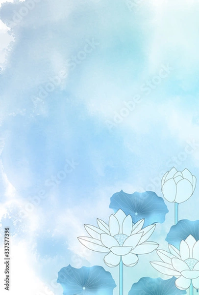 Fototapeta 蓮　喪中　水彩　背景