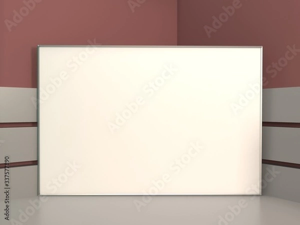 Fototapeta Front view of an empty white wall in a room with concrete floor in an art gallery or exhibition hall. 3d rendering.