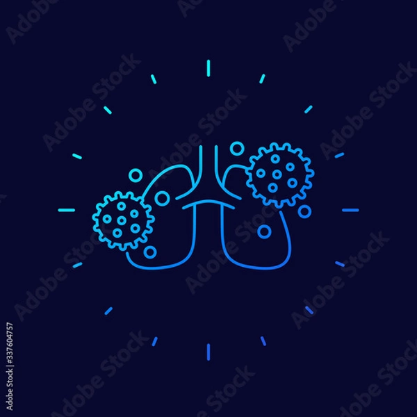 Fototapeta Virus and lungs line vector icon