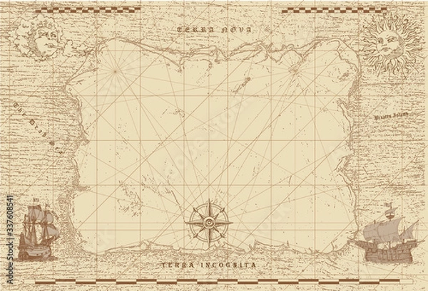 Fototapeta vector image of an old sea map in the style of medieval engravings	