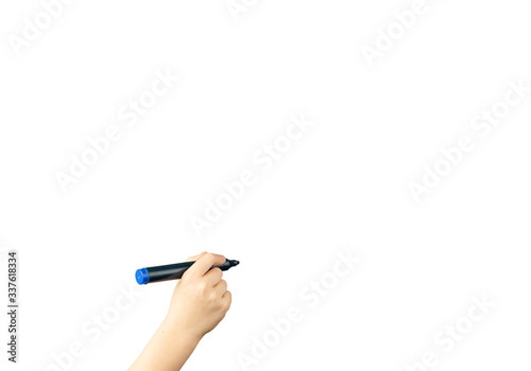 Obraz hand with black marker write on white background.